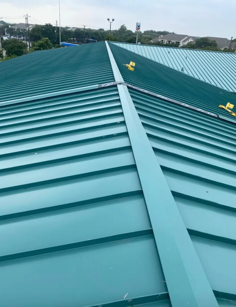 Green commercial metal roof ridge and valley for Metal Roof Repair in Glendale Heights